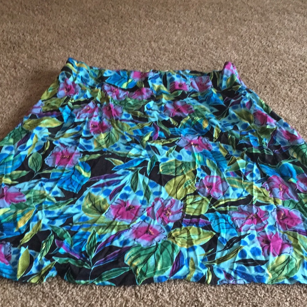 Black and Blue Tropical Floral Skirt, sz 16W